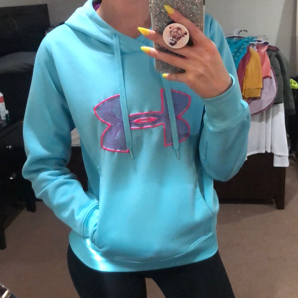 Light blue Under Armor hoodie.
